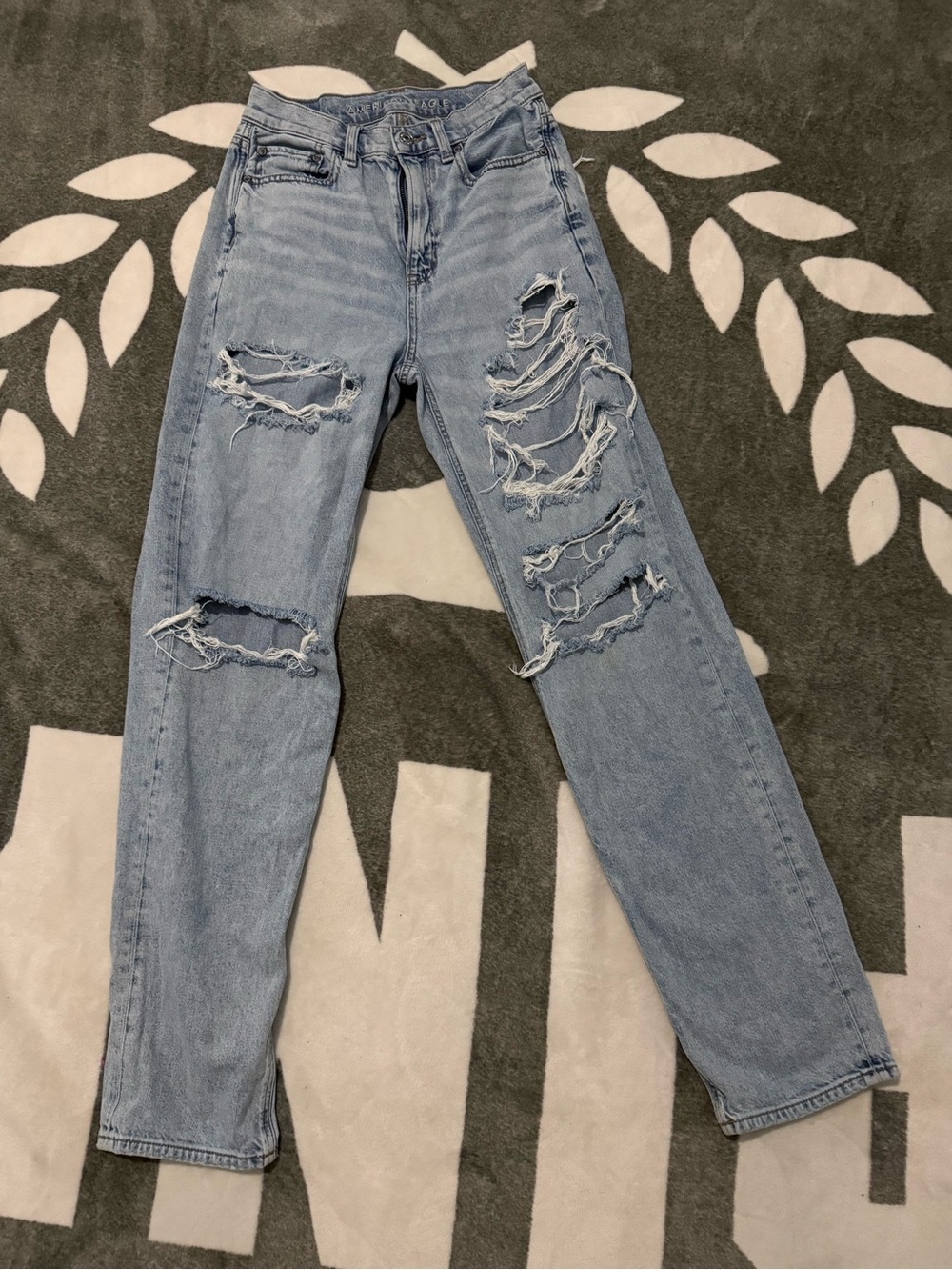 Light Blue Women's Distressed High-Rise Jeans American
